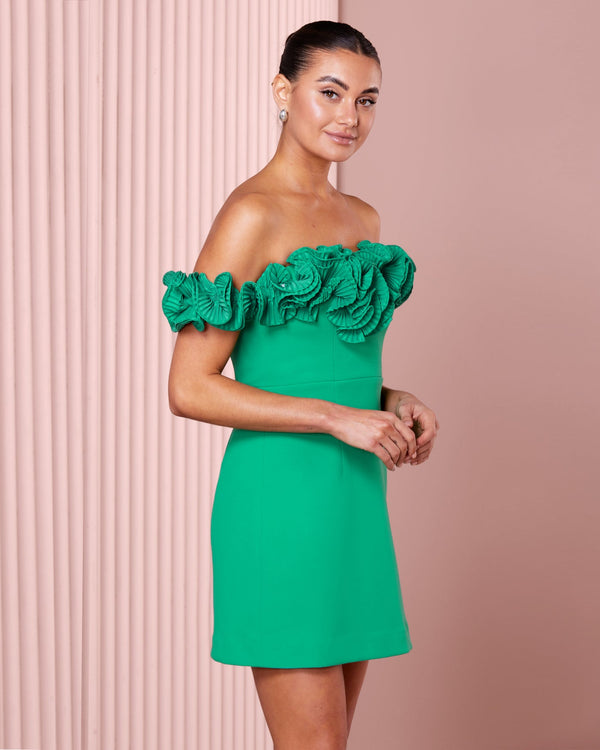 Xena Off Shoulder Mini Dress- Emerald.