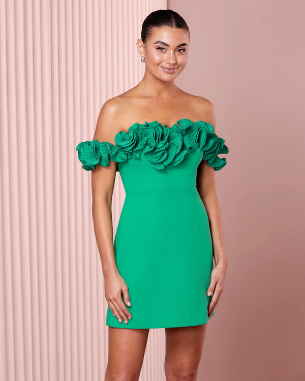 Xena Off Shoulder Mini Dress- Emerald.