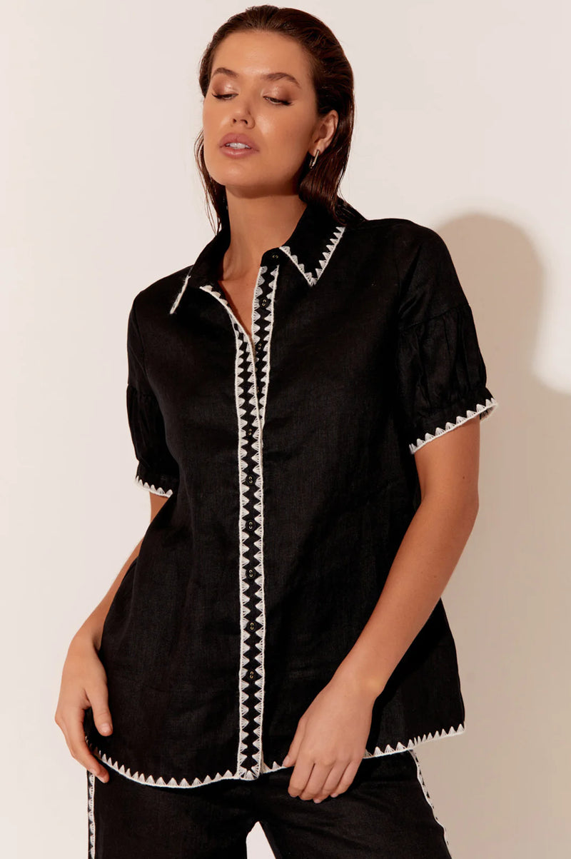 Ebony Stitched Edge Linen Shirt - Black.